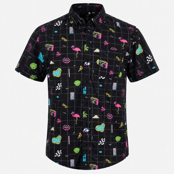 Massive Other - Massive Button Down Short Sleeve Shirt Men's Large Black 80's Retro Boom Box